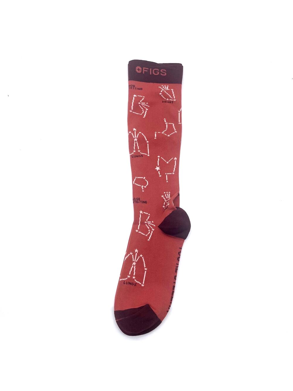 1 Pair FIGS Compression 'Lungs' Rust Socks Size L